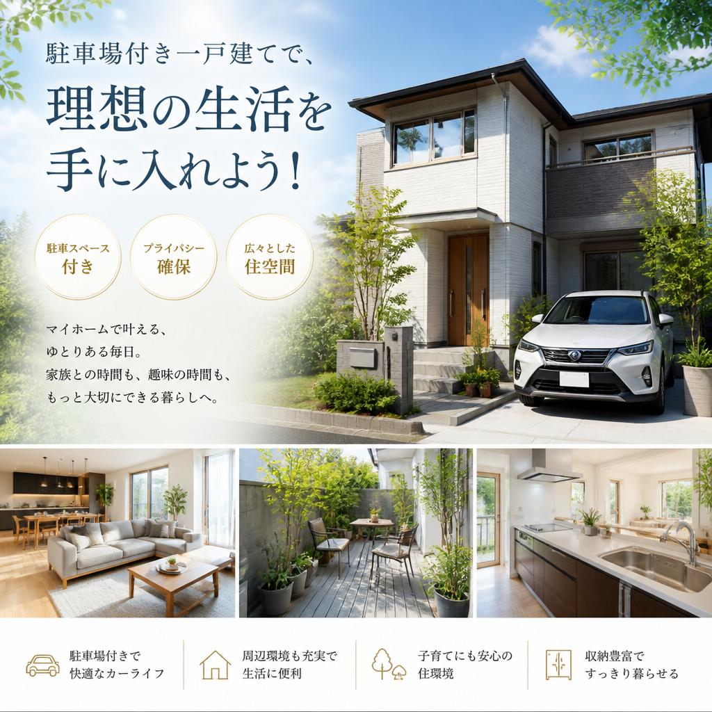 駐車場付き一戸建てで、理想の生活を手に入れよう！