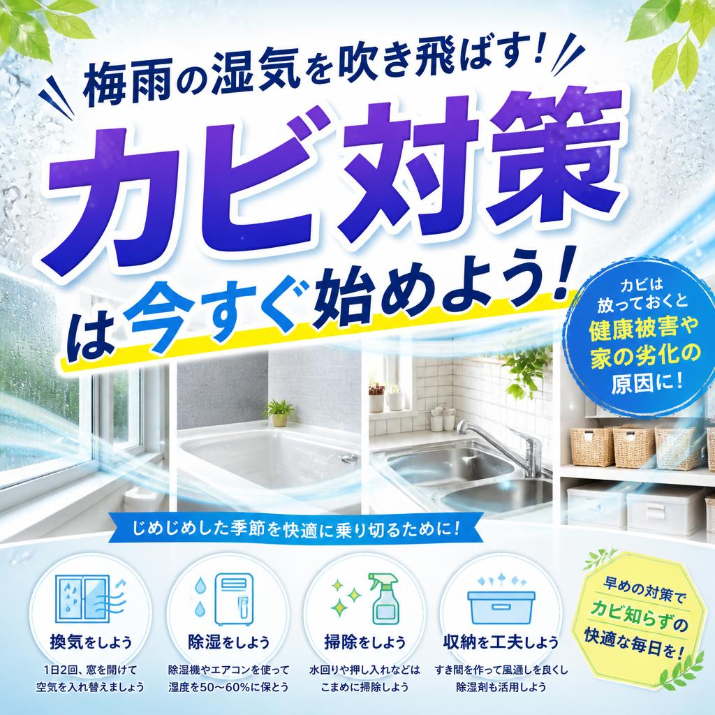 梅雨の湿気を吹き飛ばす！カビ対策は今すぐ始めよう！